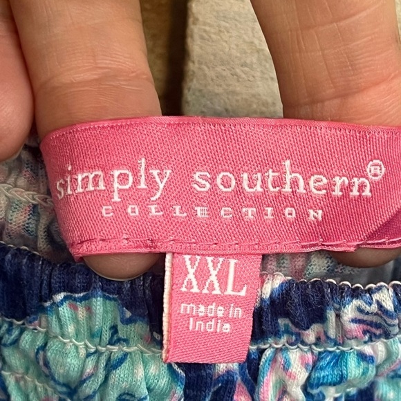 Simply Southern Crop Smocked Puff Sleeve Shirred Top Sz XXL Sea Shells Beach - Picture 4 of 14